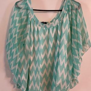 Women’s teal and white chevron top